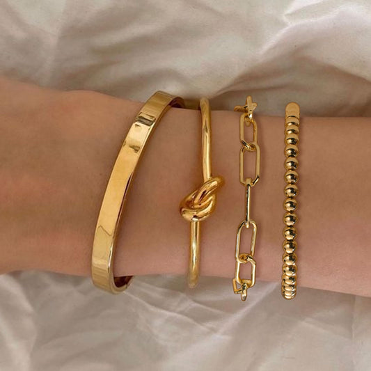 Gold-Tone Stackable Bracelet Set (4-Piece) – Timeless, Anti-Tarnish Shine for Everyday Luxury