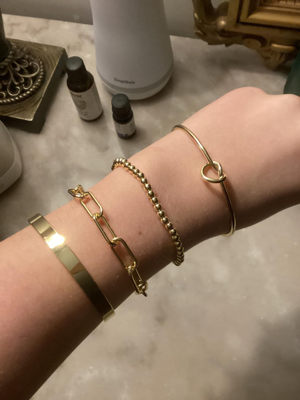 Gold-Tone Stackable Bracelet Set (4-Piece) – Timeless, Anti-Tarnish Shine for Everyday Luxury