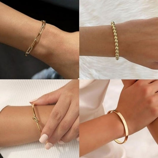 Gold-Tone Stackable Bracelet Set (4-Piece) – Timeless, Anti-Tarnish Shine for Everyday Luxury
