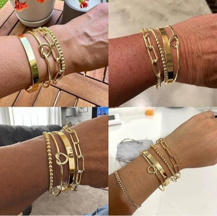 Gold-Tone Stackable Bracelet Set (4-Piece) – Timeless, Anti-Tarnish Shine for Everyday Luxury