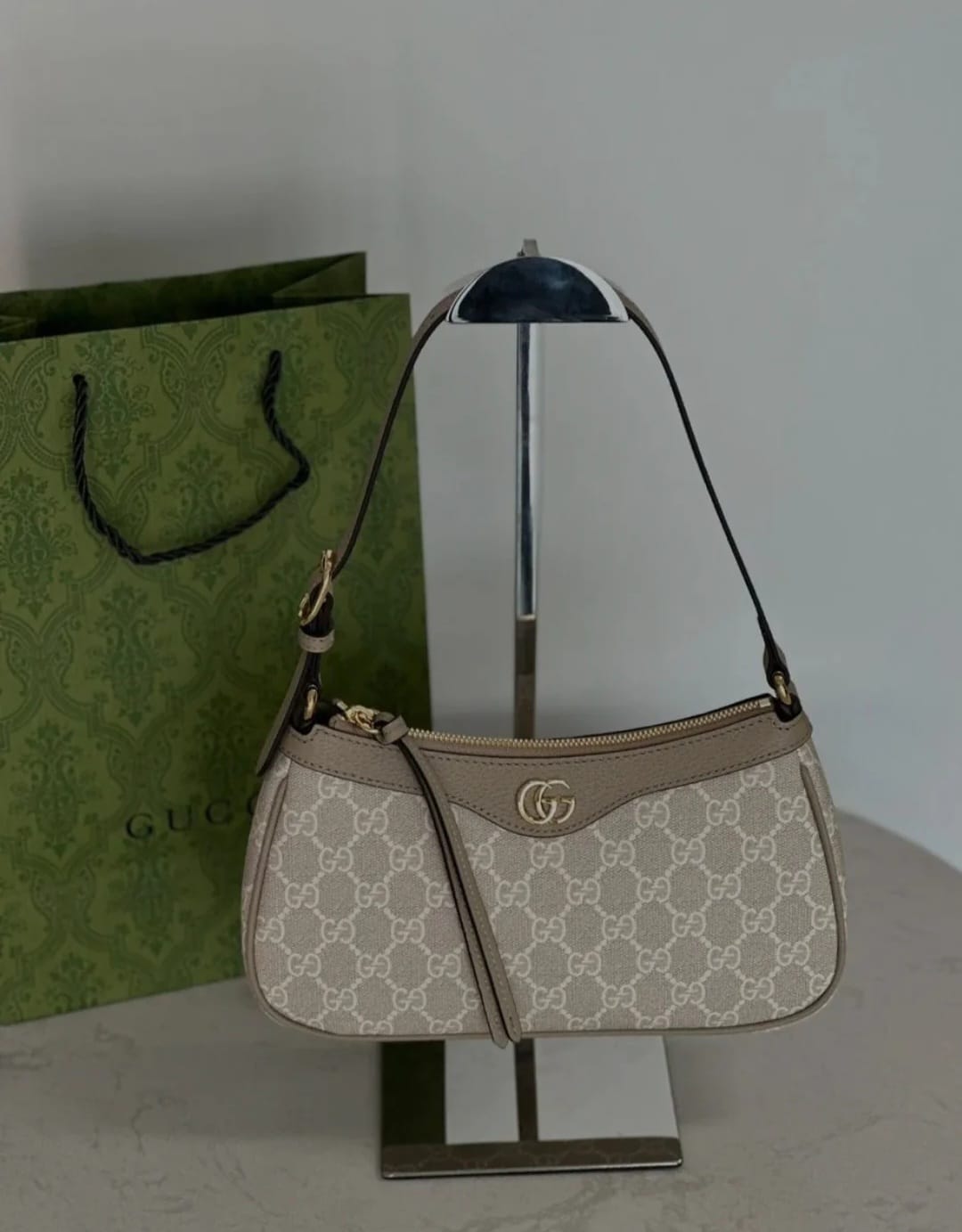 Luxury GG-Inspired Mini Canvas Shoulder Bag | Beige & White