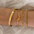 Gold-Tone Stackable Bracelet Set (4-Piece) – Timeless, Anti-Tarnish Shine for Everyday Luxury